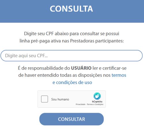 Tela consulta cadastropre.com.br / Consulta chip no meu cpf
